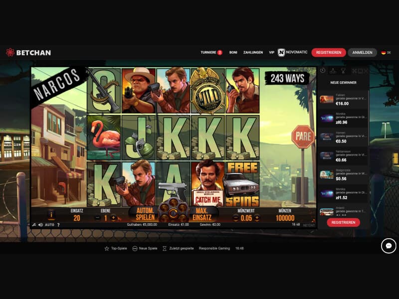 Screenshot Betchan casino spielautomat Narcos