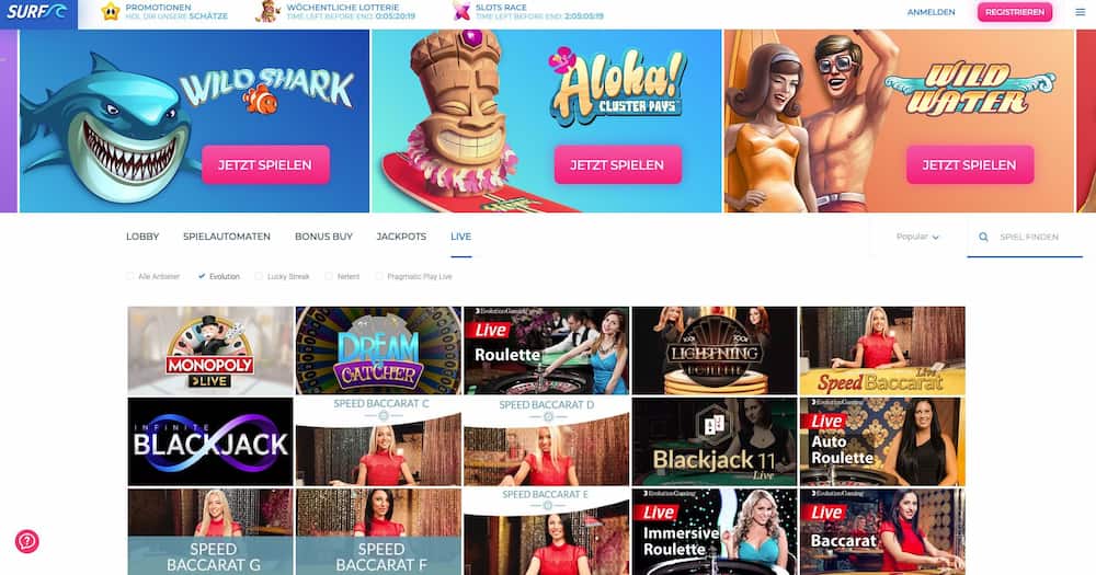 Surf Casino Live Games